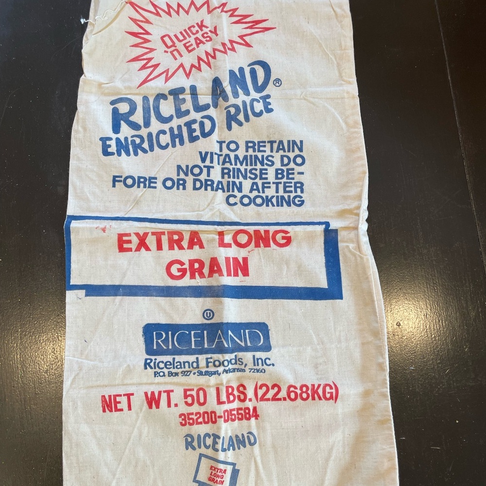 Vintage Riceland Enriched Linen Rice Bag 50 Lbs 30”x15”